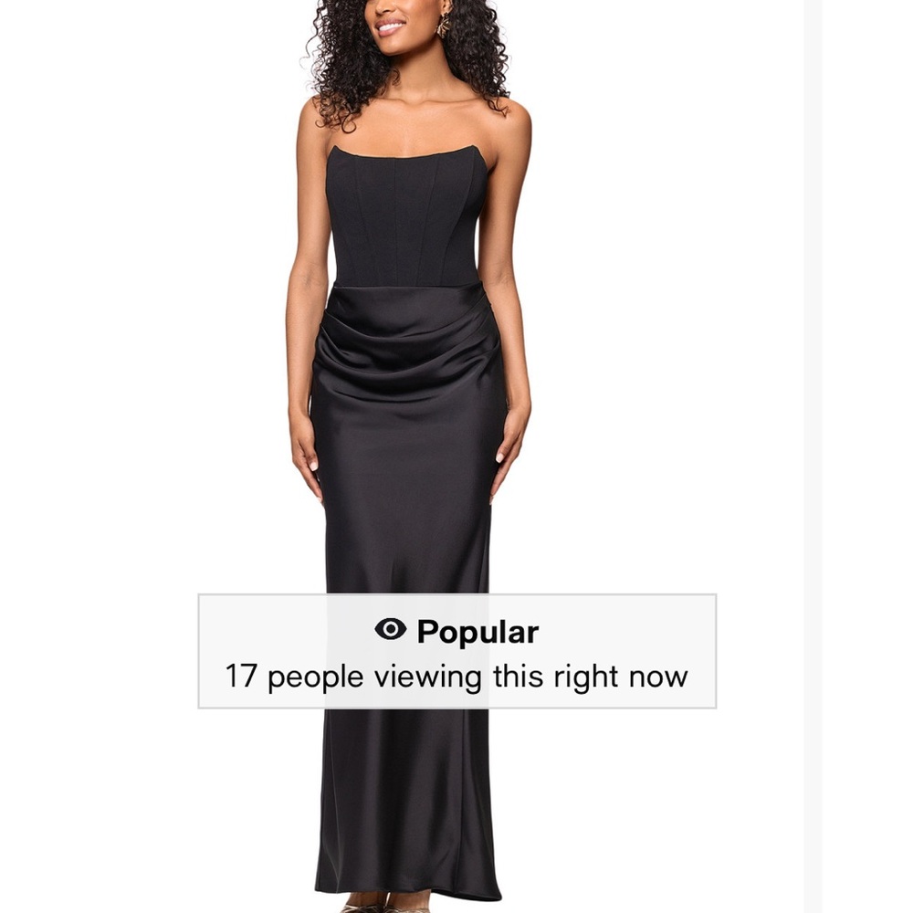 Betsy & Adam Black Strapless Gown